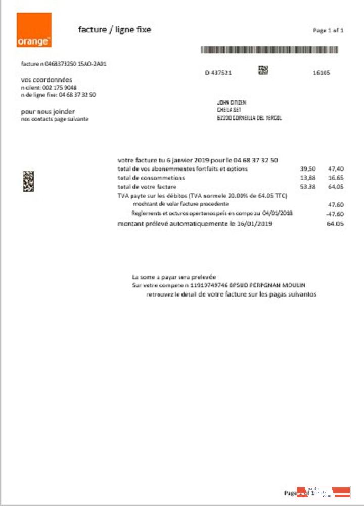 France Orange utility bill